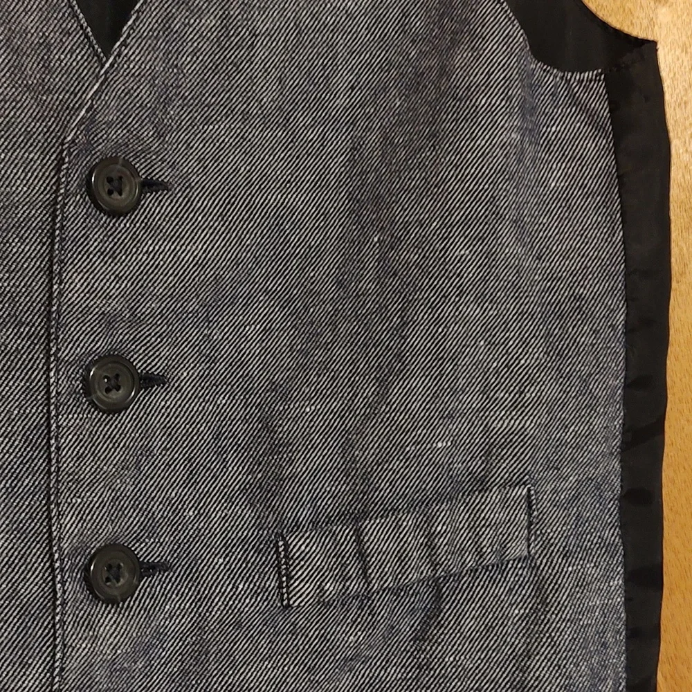 *2-Piece Set* Little Boys White 100% Cotton Dress Shirt Blue Linen Blend Vest 5T